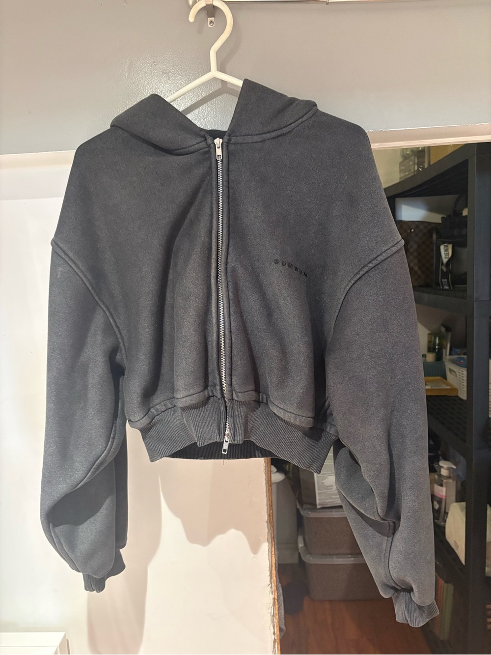 SHEIN Charcoal Cropped Zip-Up Bomber Hoodie